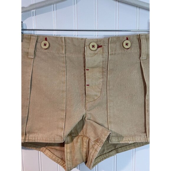Free People Beige Cotton High-Waisted Pleated Shorts With Button Womens Size 0 - Picture 6 of 14